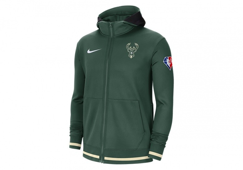 NIKE MILWAUKEE BUCKS DRI-FIT SHOWTIME FULL-ZIP HOODIE FIR