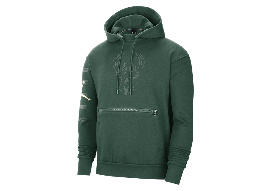 NIKE NBA MILWAUKEE BUCKS FLEECE COURTSIDE STATEMENT HOODIE FIR