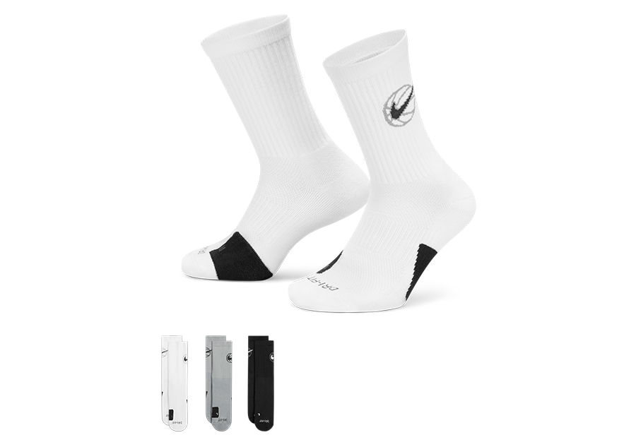 NIKE CREW EVERYDAY BASKETBALL 3 PAIR SOCKS MULTI-COLOR